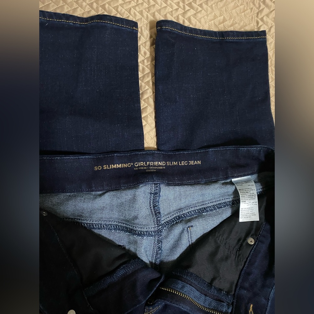 Chico’s Girlfriend Slim Leg Jeans - Dark Blue Stretch Waist 8S/ Chicos 1S - Picture 2 of 5